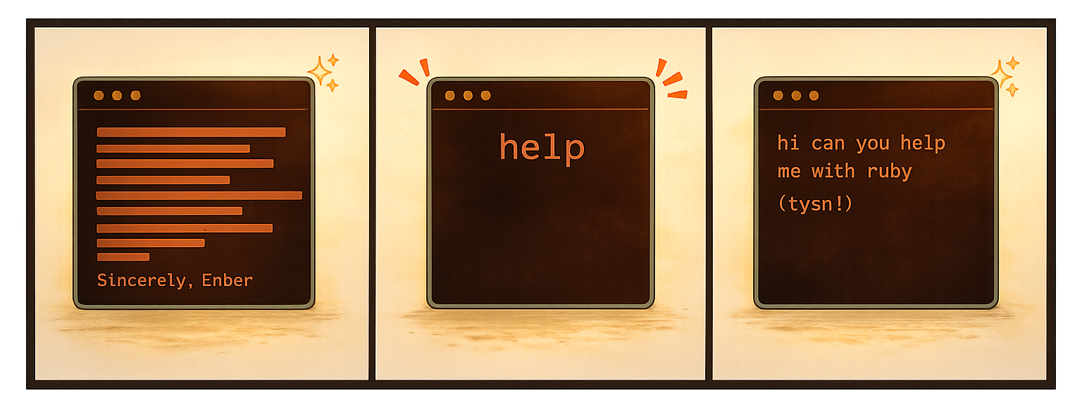 Comic: Ember's many drafts before her first prompt